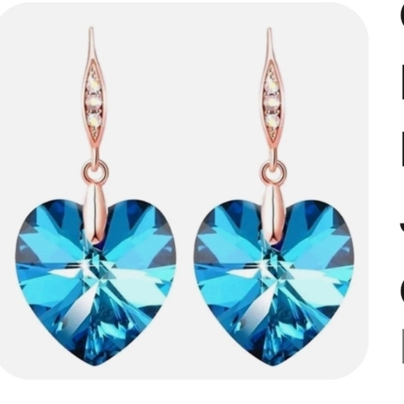 New Blue heart dangle,  rose gold earrings - Picture 4 of 4